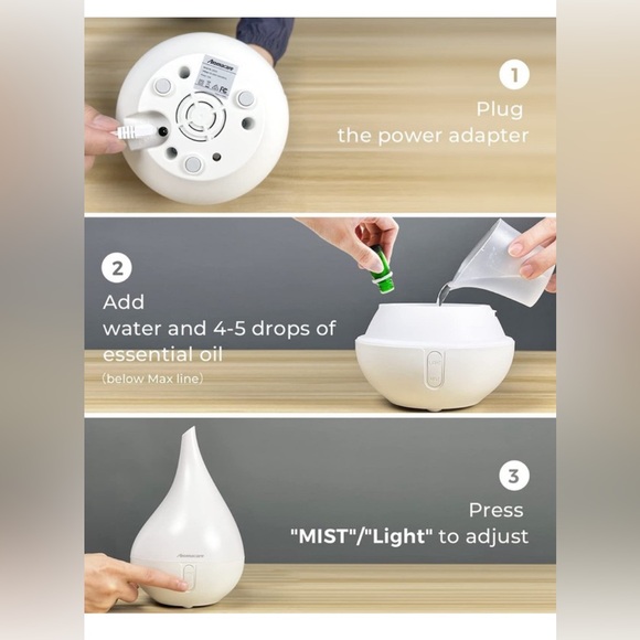 Aromacare Essential Oil Diffuser Aromatherapy Diffusers w/ 6 Essential Oils NEW - Picture 9 of 16